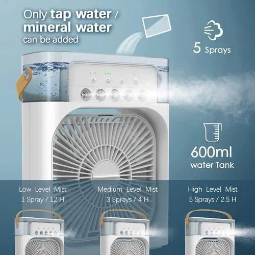 Mini Cooler for Room Cooling Portable Mini Fan Cooler with 7 Colors LED Light, 3 Wind Speeds and 3 Spray Modes for Office, Home, Dorm, Travel (Random Color)